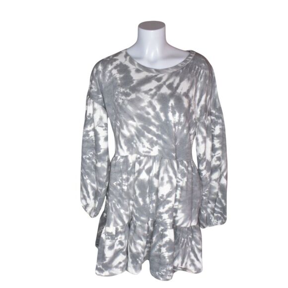 Dress Up Love People Love Clothes Tie Dye Sweatshirt Babydoll Dress White Gray - Picture 1 of 6